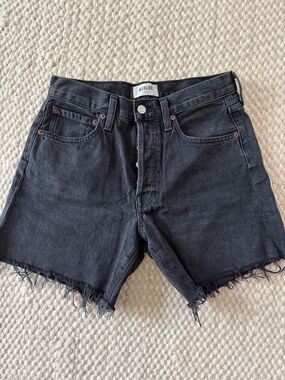 Agolde Washed Black Raw Hem Denim Shorts